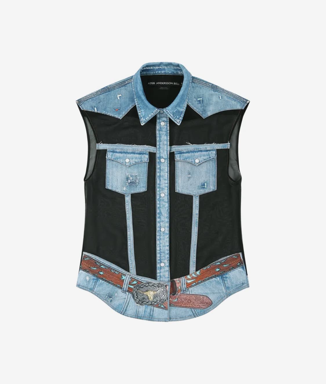 앤더슨벨 Andersson Bell 데님 프린트 슬리브리스 셔츠 상품이미지1