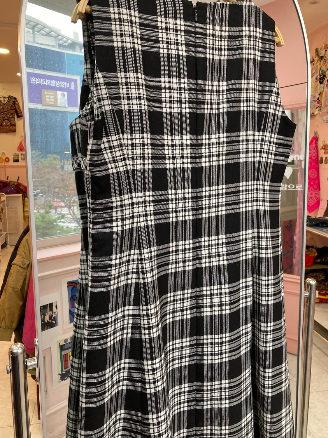 울 100% 체크 슬리브리스 미니 원피스 상품이미지7