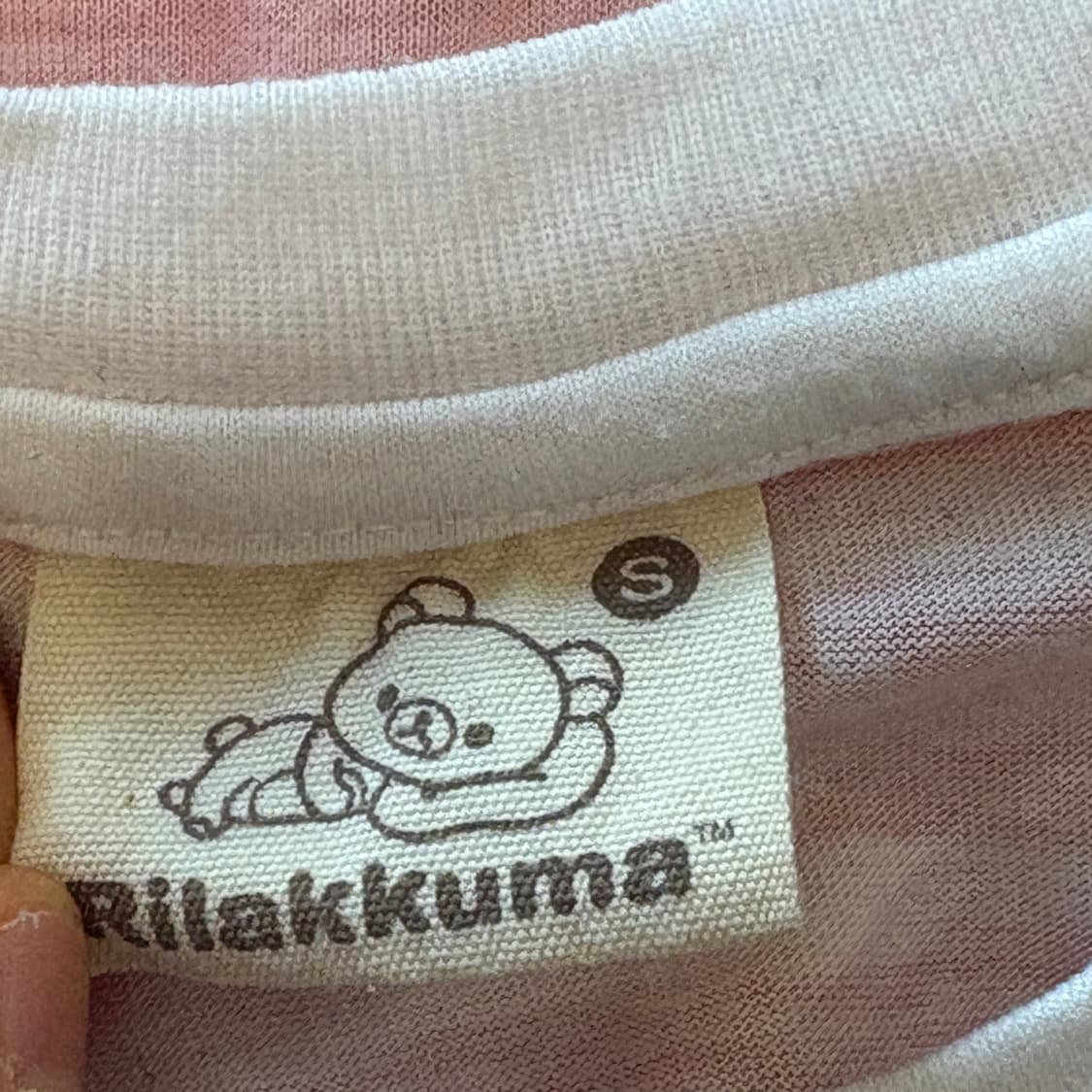 리락쿠마 핑크 딸기우유 스트라이프 반팔티 모리걸 상품이미지3