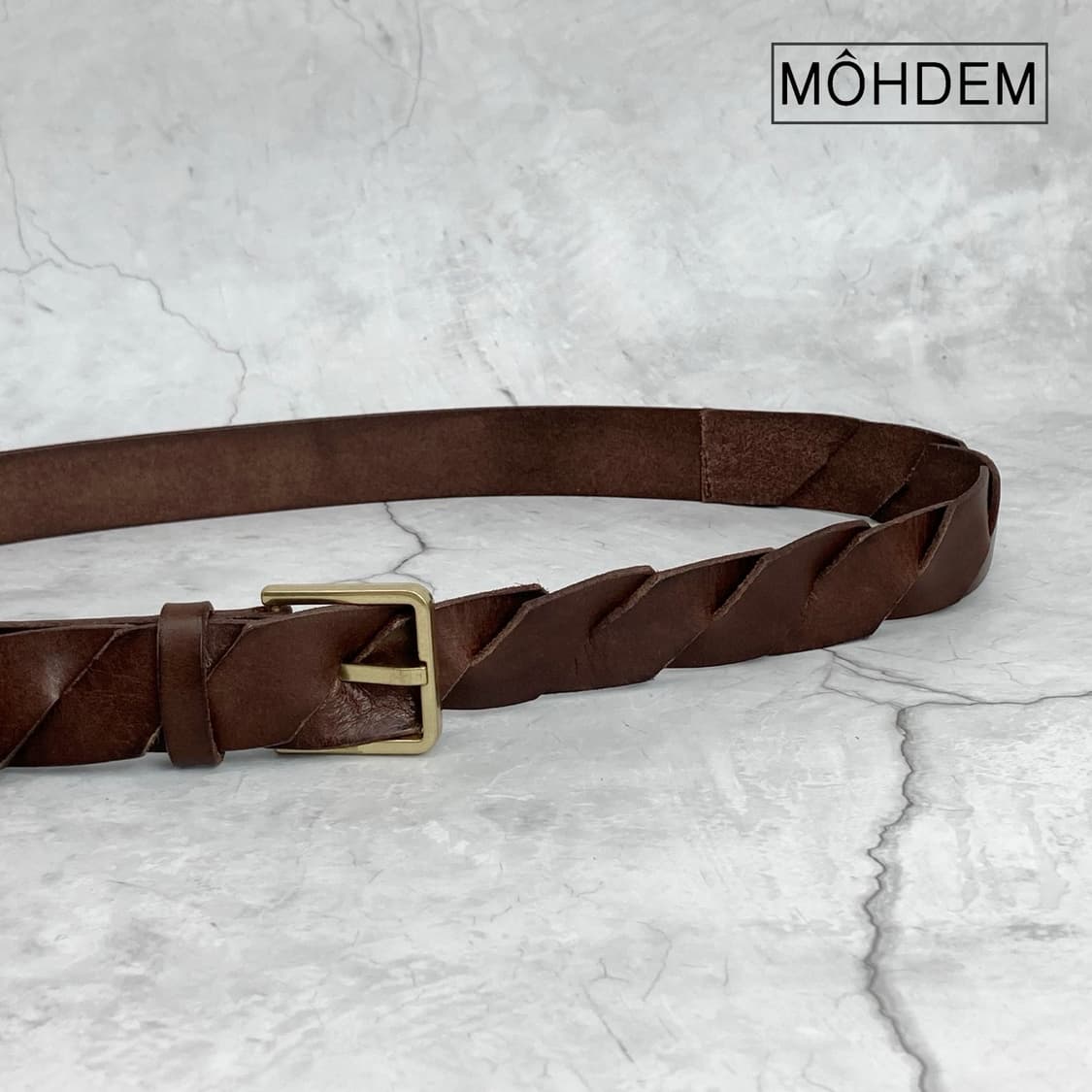 [Unisex] 위빙 꼬임 가죽 벨트 브라운 상품이미지4