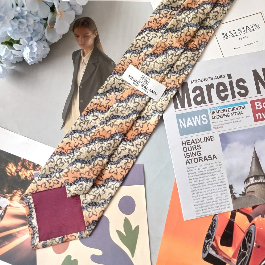 발망 실크 브라운 믹스 패턴 넥타이 9.4cm A+~A등급 A19256
 상품이미지6