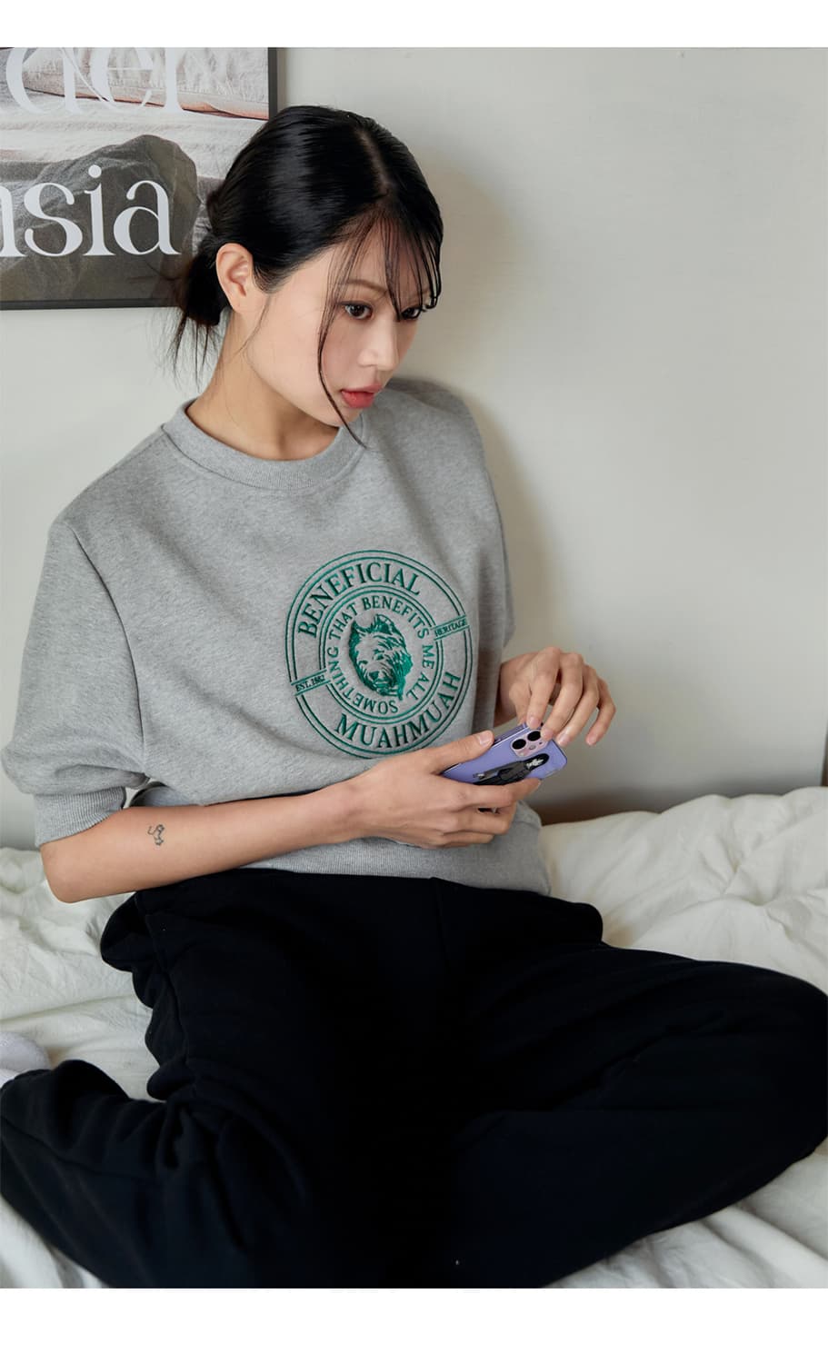 무아무아 스티치 하프 스웻셔츠 gray 상품이미지1