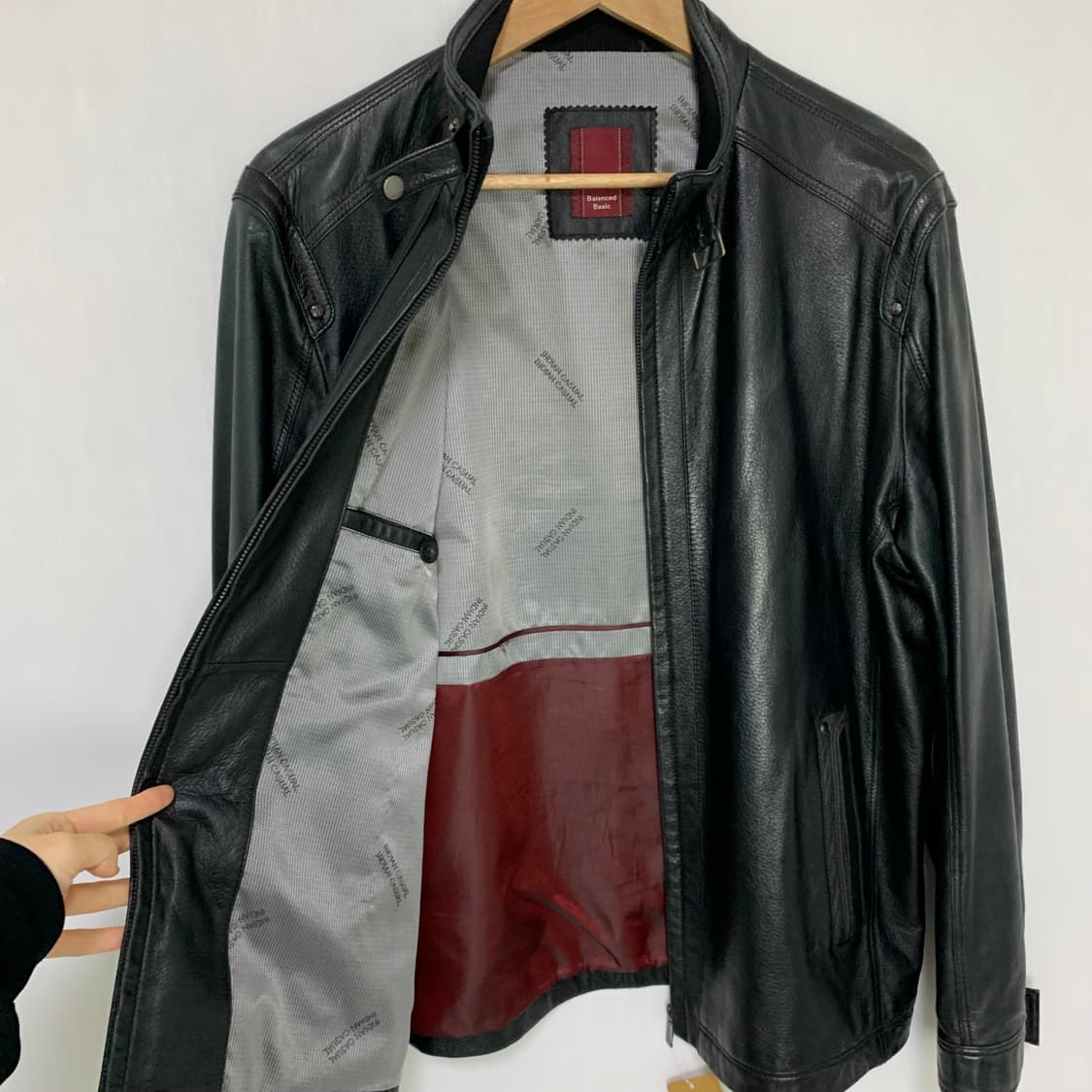 빈티지 심플 블랙 리얼레더 노카라 벨티드넥 라이더 양가죽 자켓 100 상품이미지7