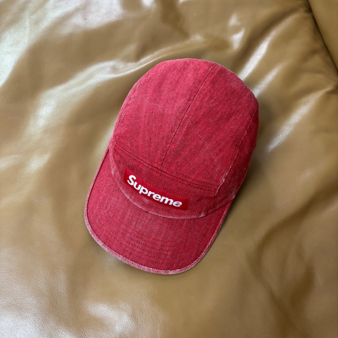 슈프림 캠프캡 모자 박스로고 워시드 데님 레드 상품이미지5
