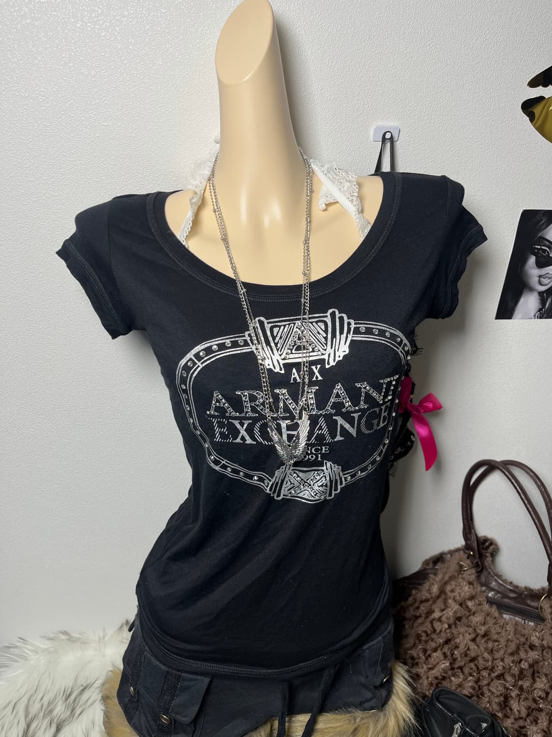 Armani Exchange 글리터 큐빅 반팔티 블랙 상품이미지1