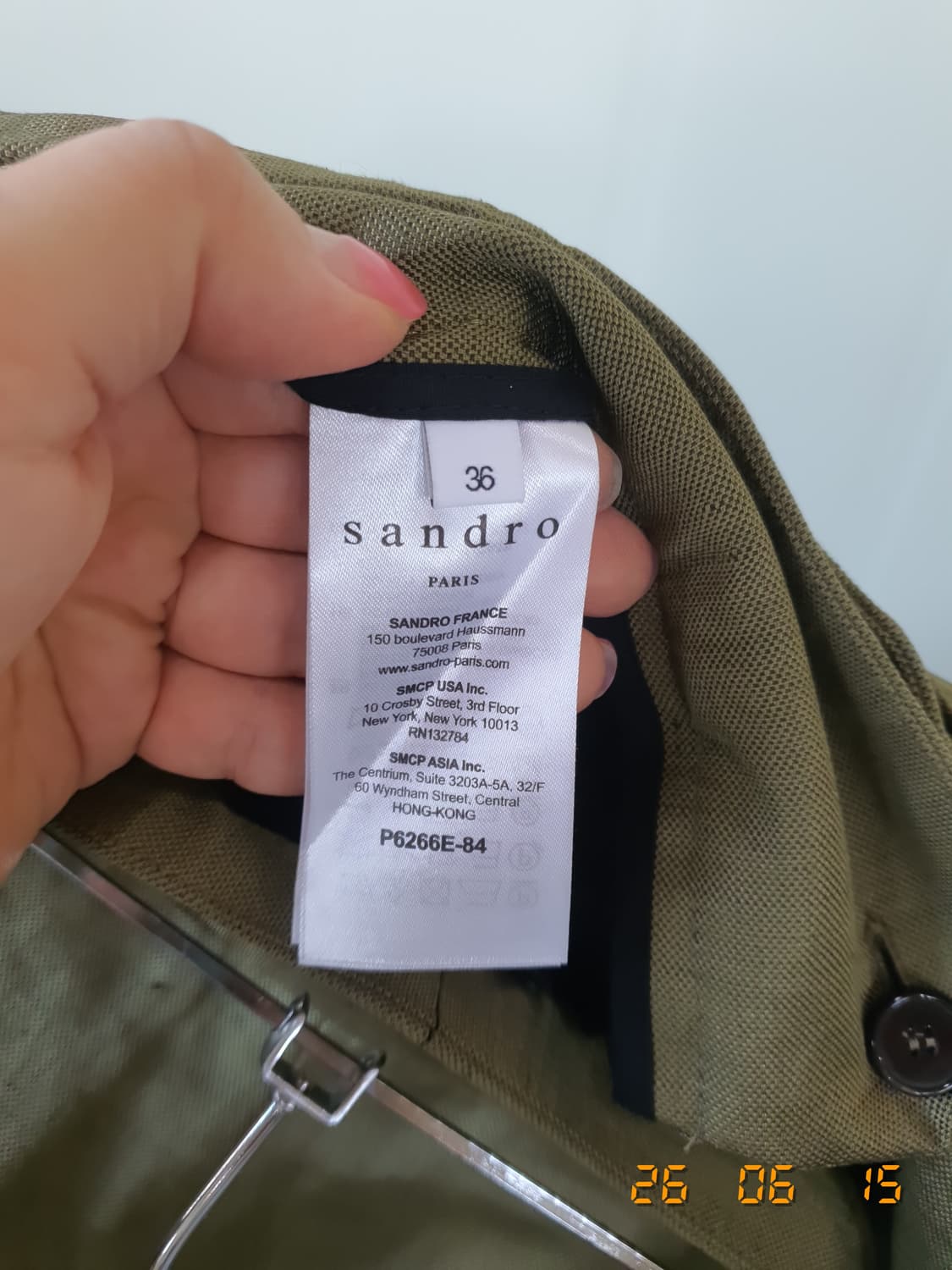산드로 정품 와이드 팬츠 36 카키 상품이미지5