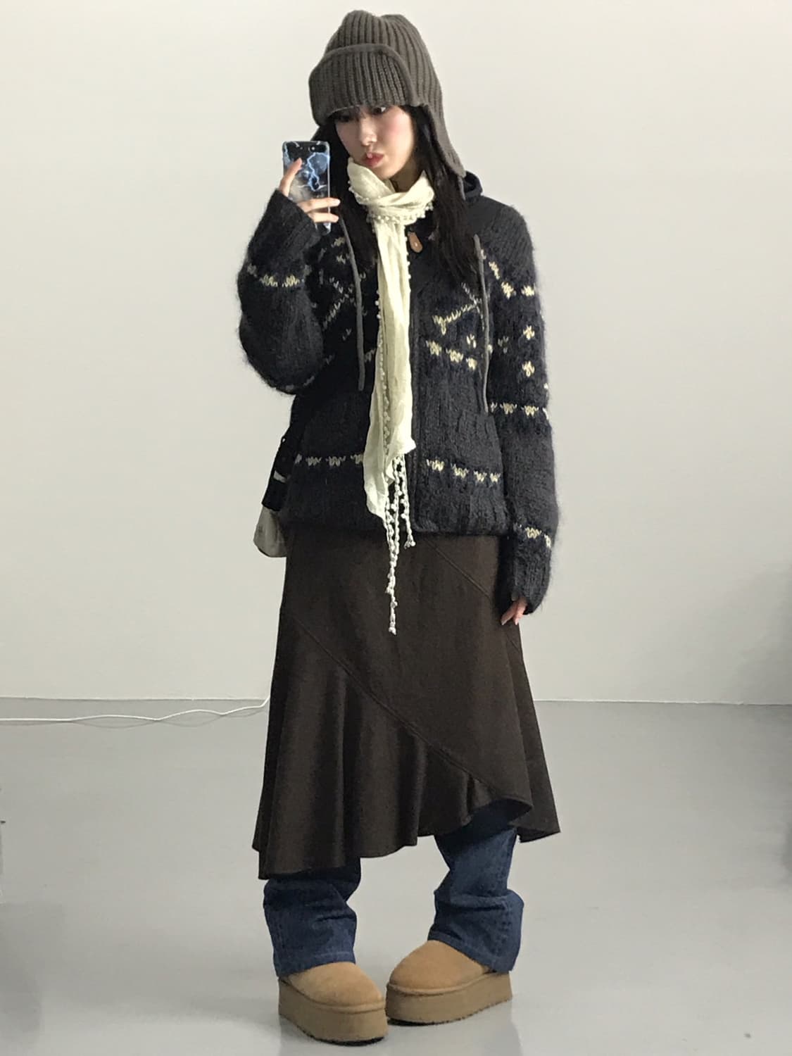 Amifur Brown Wool Midi Skirts 상품이미지4