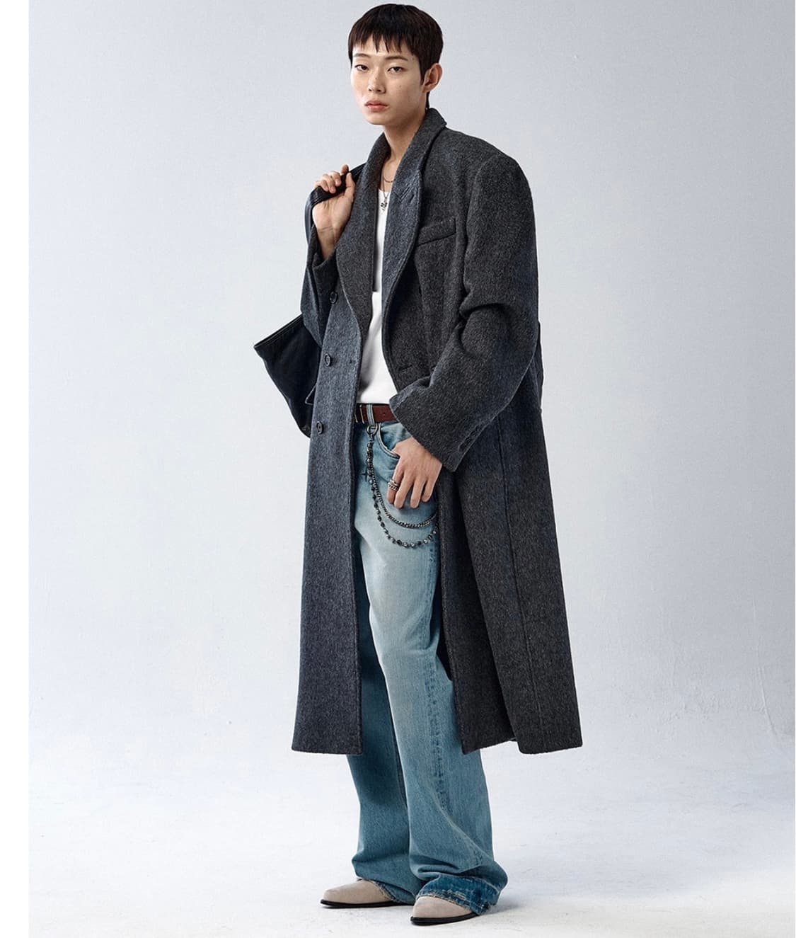 알렌느 알파카 더블 브레스티드 코트 차콜(2) 상품이미지1