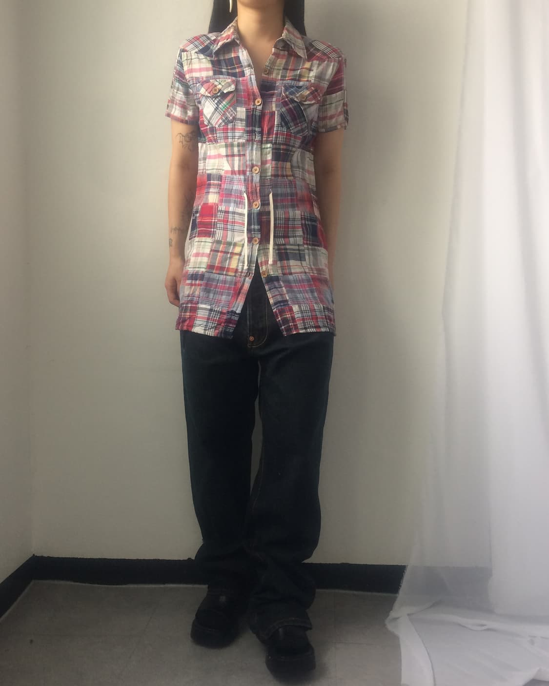 Patch work check pattern shirt 상품이미지5