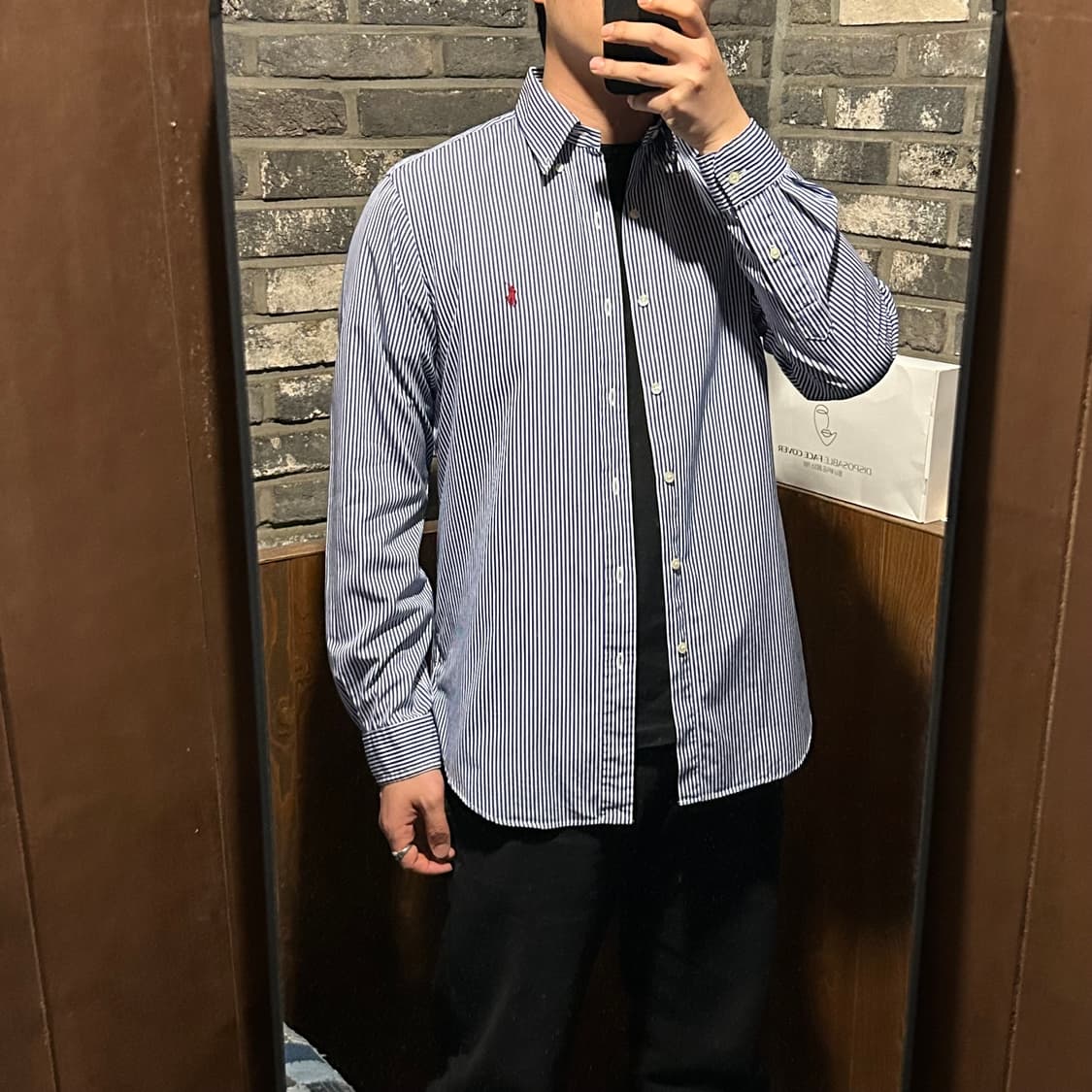 M) 폴로 랄프로렌 클래식핏 블루 스트라이프 포플린 셔츠 T84 상품이미지9