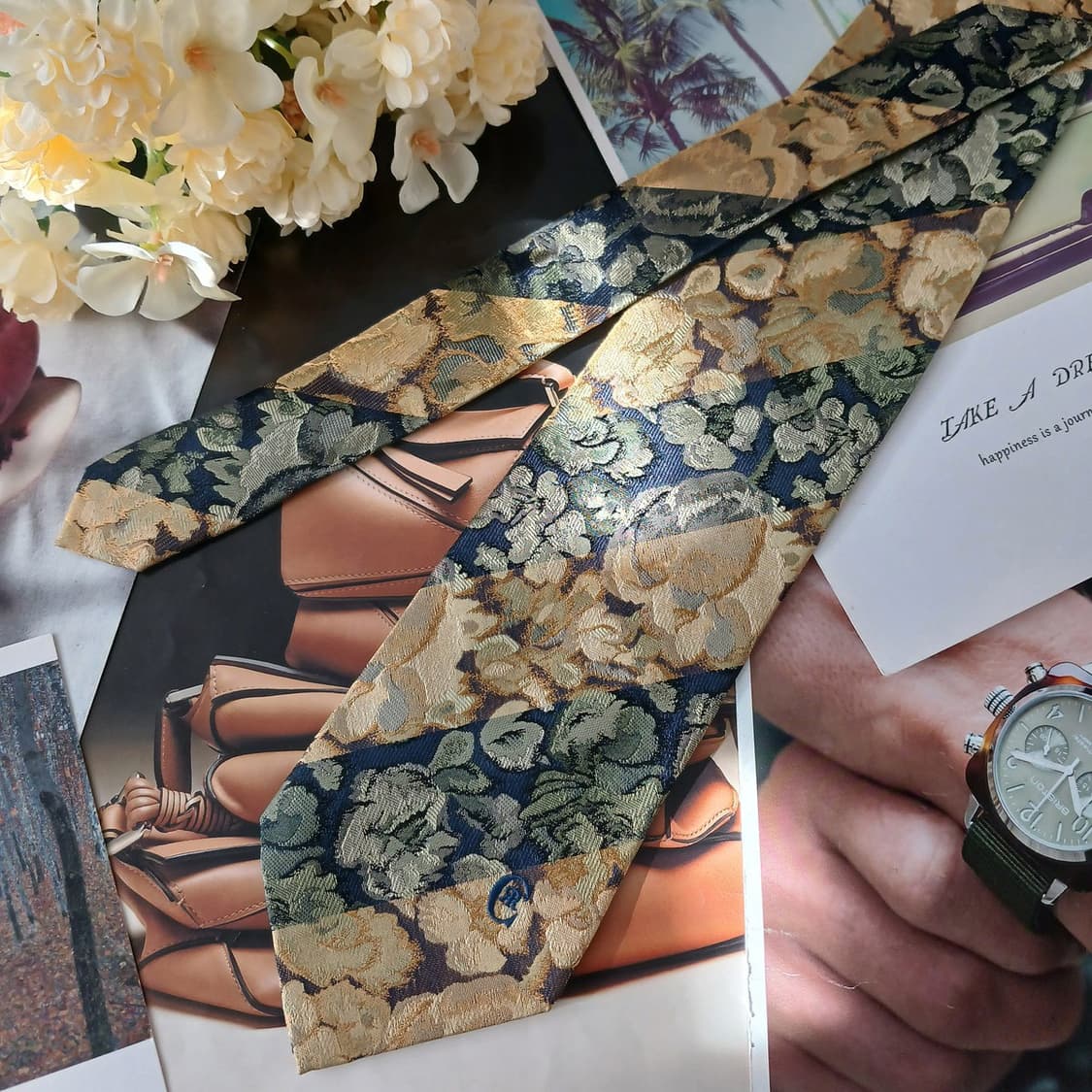 세루티 실크 그린 플라워 자카드 넥타이 9.3cm A등급 A19224
 상품이미지2