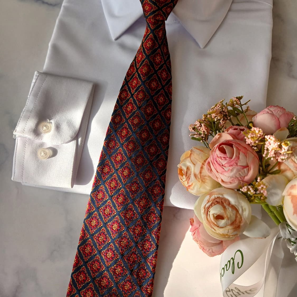 알테아 실크 네이비 기하 플로럴 넥타이 9.2cm A+등급 A19602
 상품이미지7