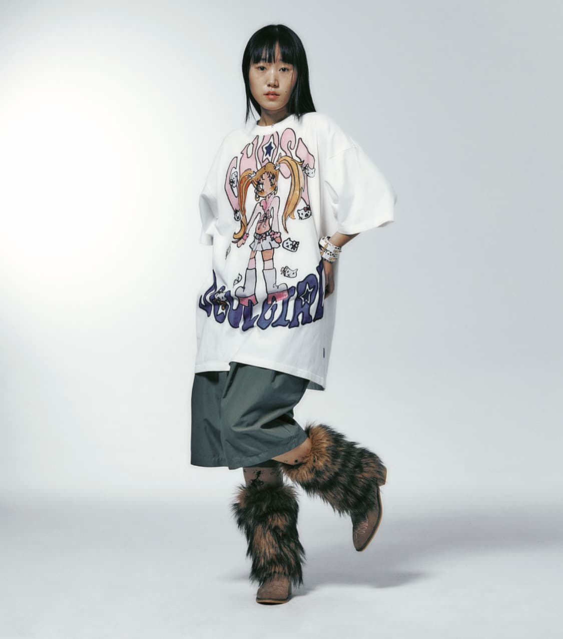 니이스고스트클럽 고스트소울걸 갸루 빅 빅 티셔츠 (화이트) 상품이미지2