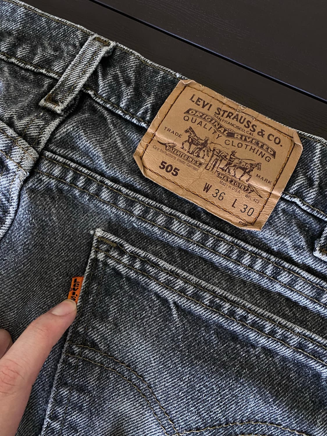 (36x30) 90s 리바이스 505 오렌지탭 흑청 블랙 USA 상품이미지5