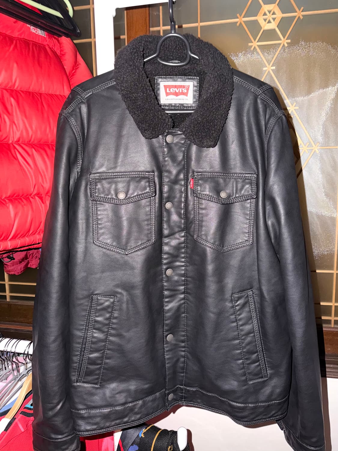 리바이스 쉐르파 블랙 레더 트러커 자켓 상품이미지3