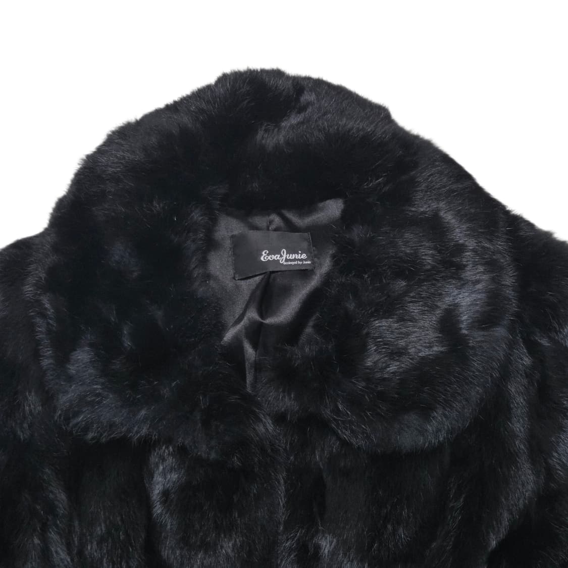 JUNIE 블랙 퍼 토끼털 100% 모피 코트 자켓 상품이미지2