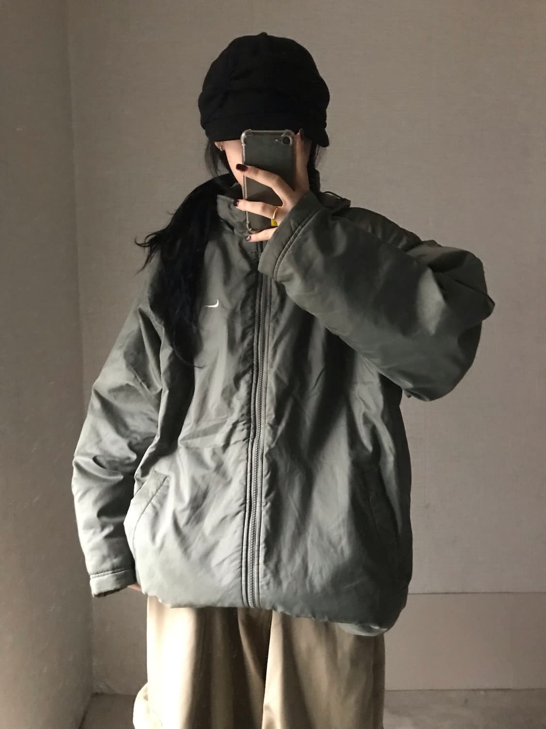 나이키 00s 카키 빅로고 패딩 상품이미지5