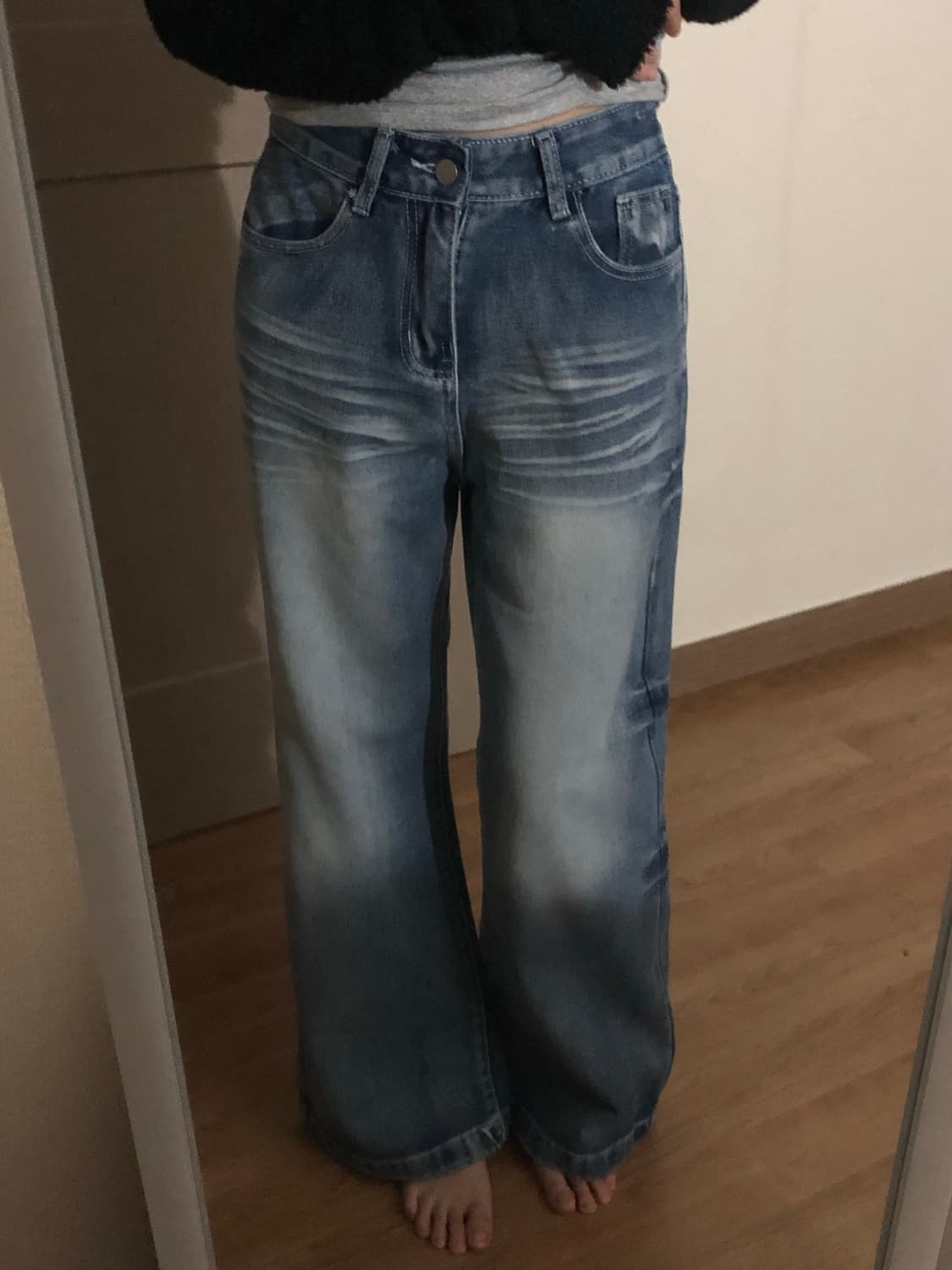 워싱 로우라이즈 세미와이드 데님팬츠 상품이미지3