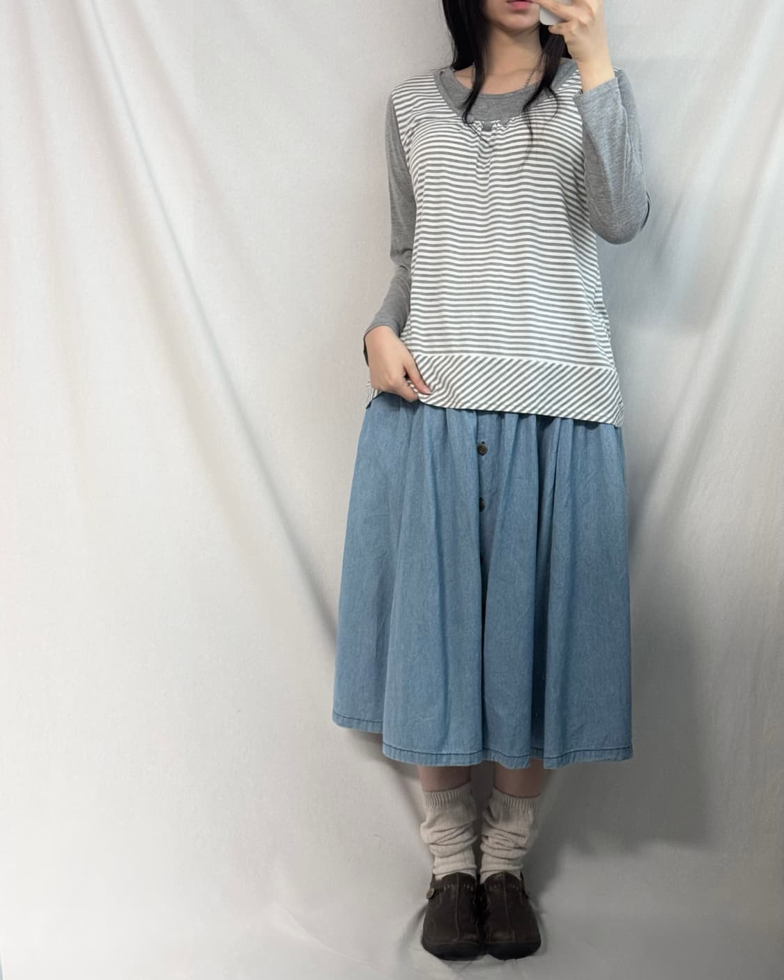 레이어드 버튼 넥 탑 상품이미지4