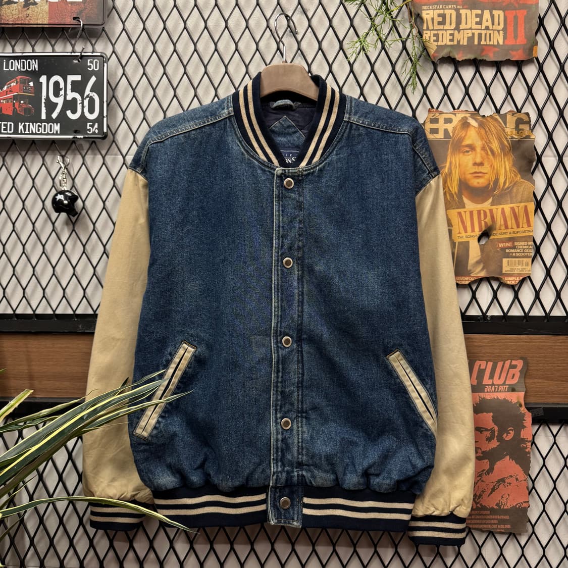 90s USA VINTAGE 데님 바시티자켓 베이지 배색 진청 상품이미지1