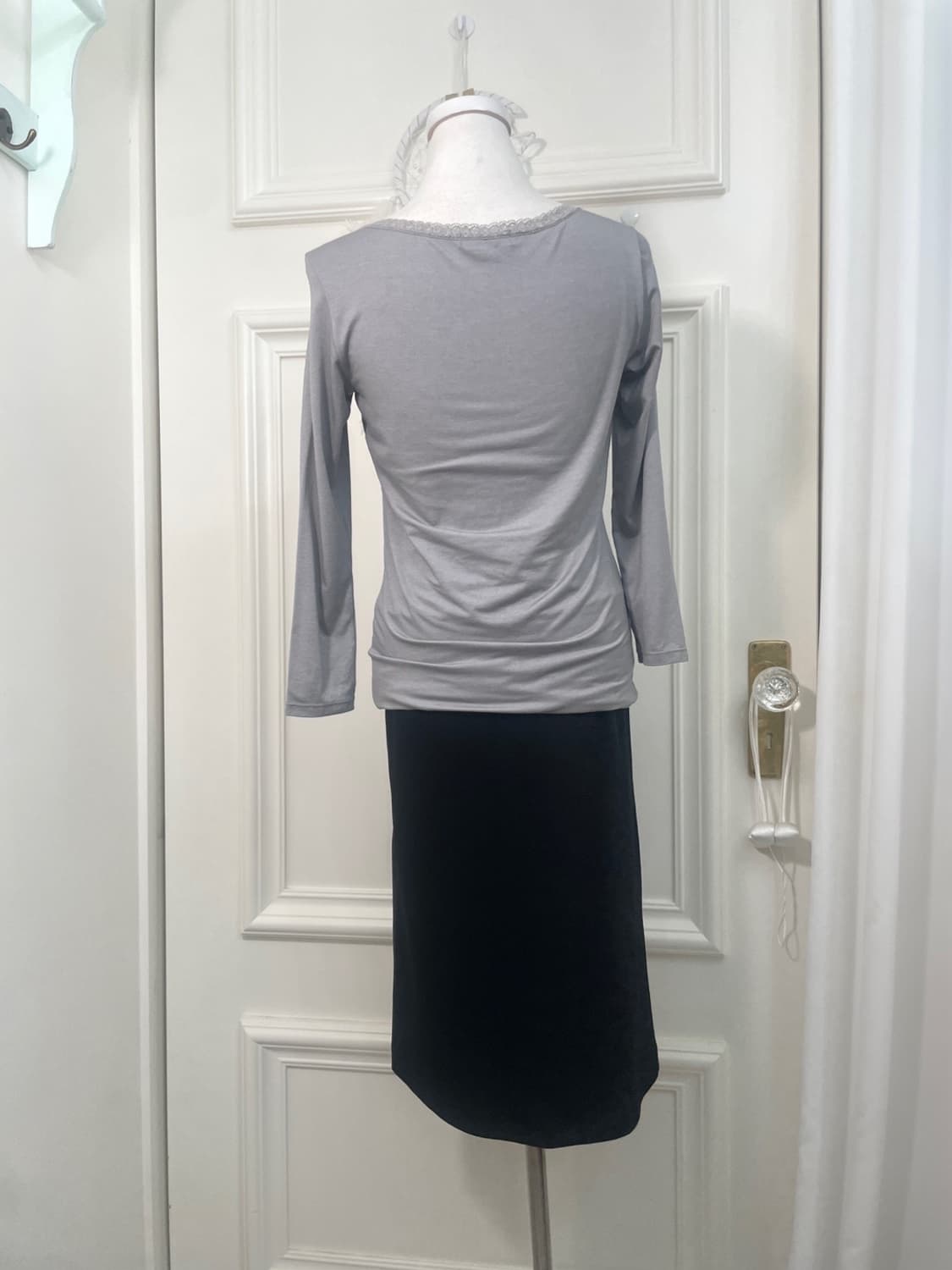 black waist lace midi span skirt 상품이미지8