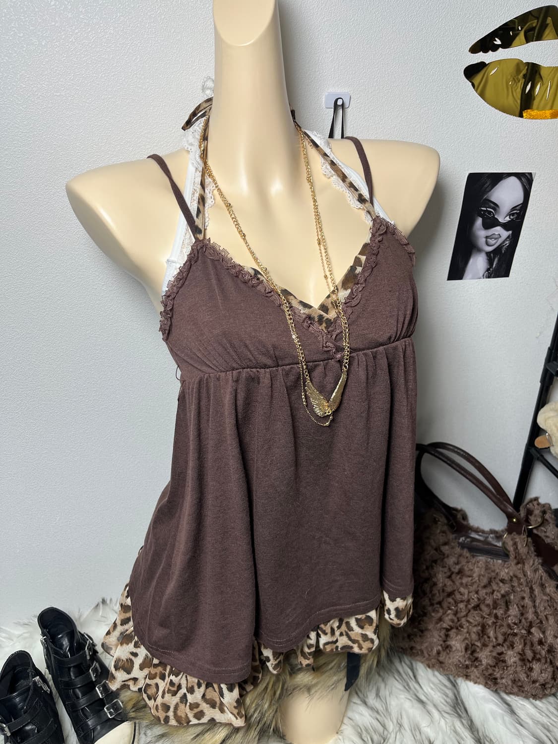 Ingni 호피 갸루 홀터넥 슬리브리스 원피스 나시 상품이미지1