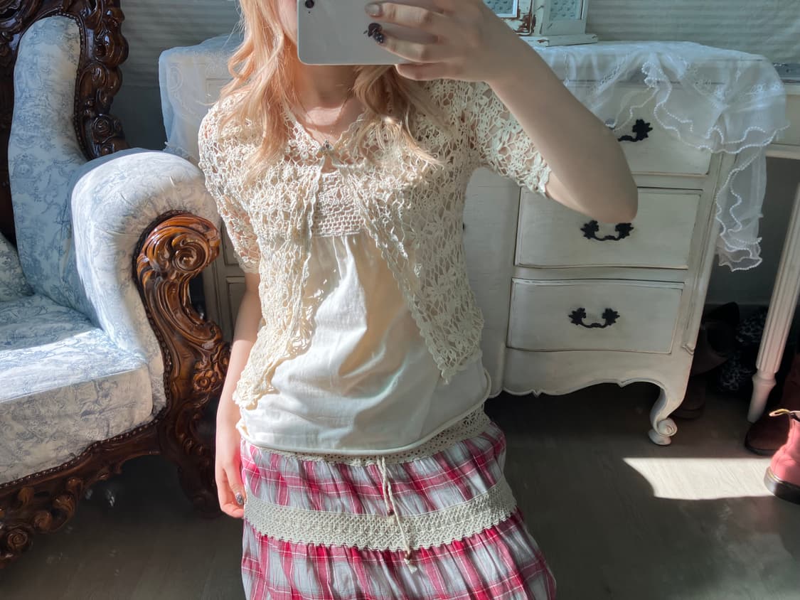 Set)아이보리 크로셰 가디건 + 모리 슬리브리스 상품이미지3