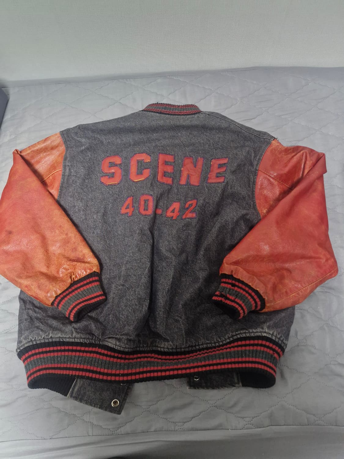 90s Scene 빈티지 레더 데님 바시티 자켓 상품이미지2