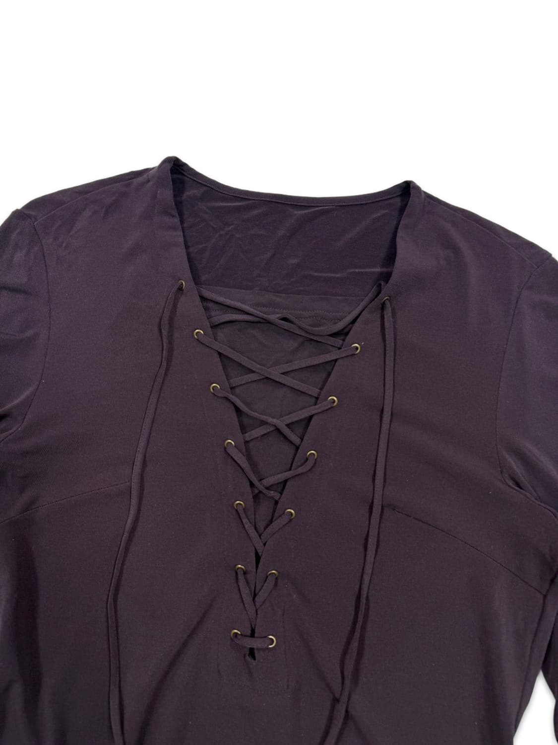 빈티지 다크 퍼플 아일렛 리본 긴팔티 상품이미지3