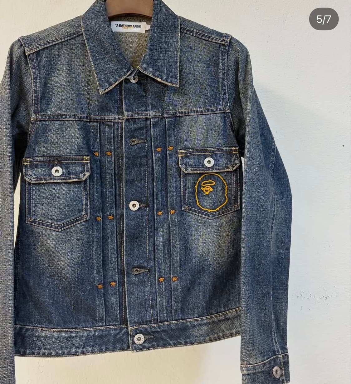 베이프 딱붙핏 워싱 데님 자켓 세컨드 지쟌 상품이미지1