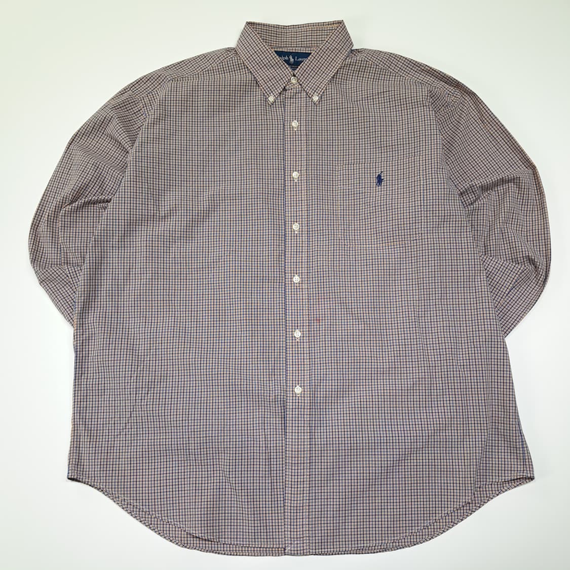 CL765 XL 폴로 90s 오렌지 네이비 마이크로 체크 버튼다운 셔츠 상품이미지1