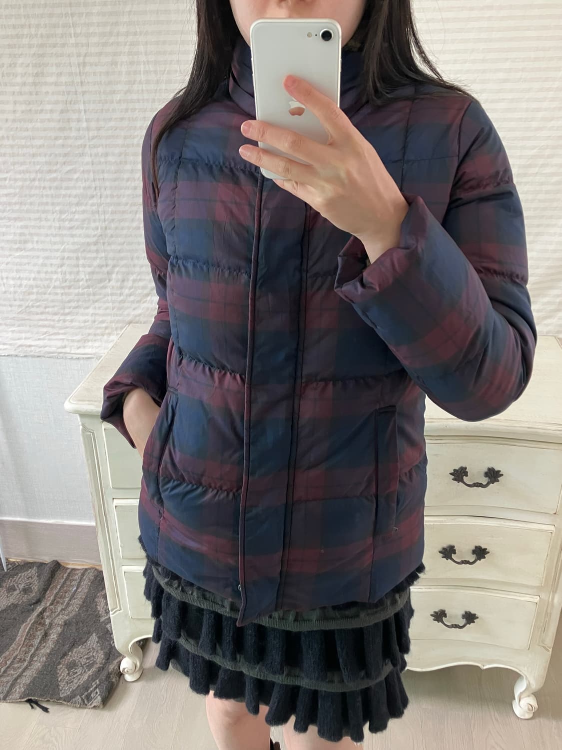 jpn vintage 네이비 레드와인 체크 패딩 y2k 스트릿 갸루 펑키 상품이미지3