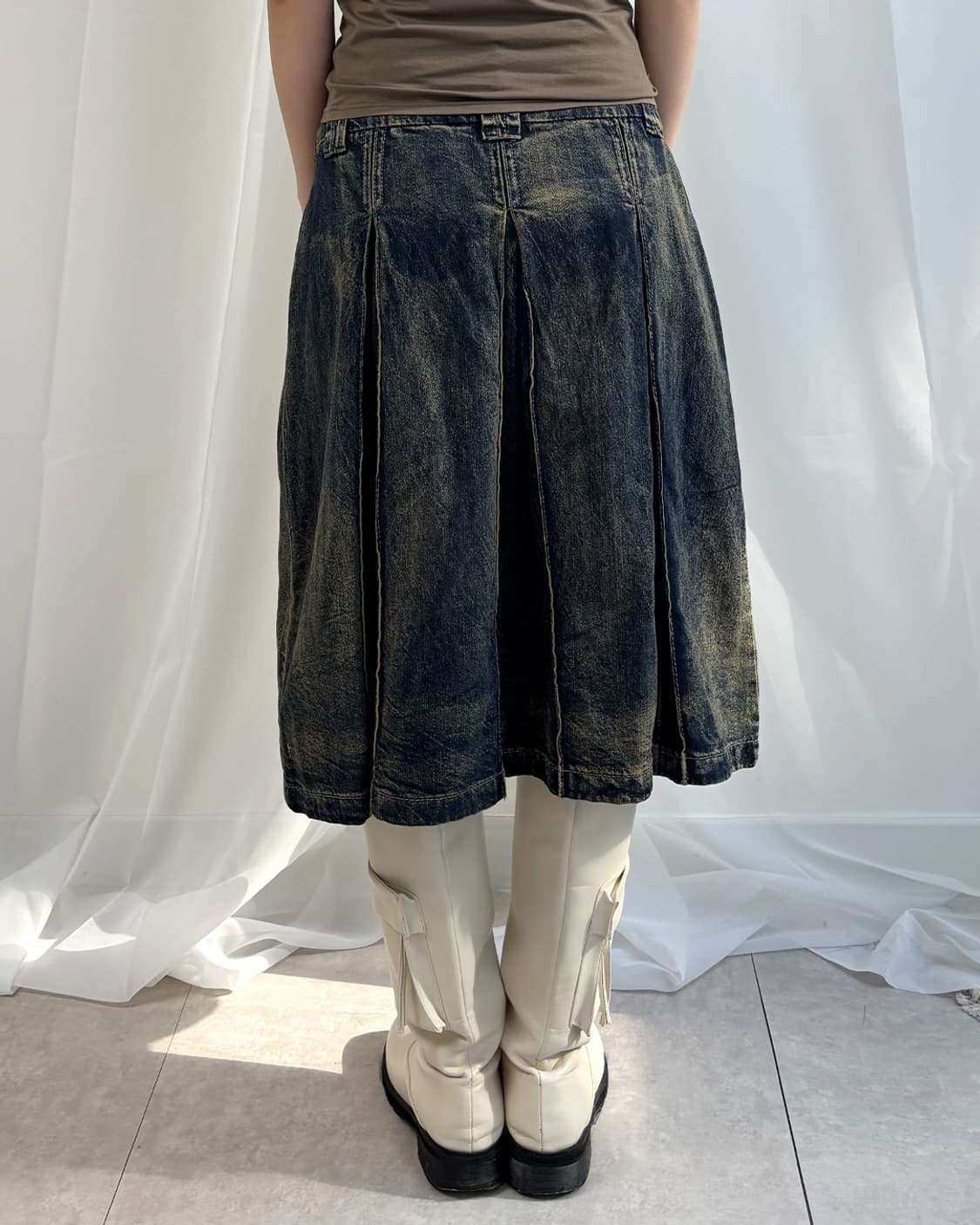 니아 빈티지 중청 벌룬 터크 미디 스커트 상품이미지10