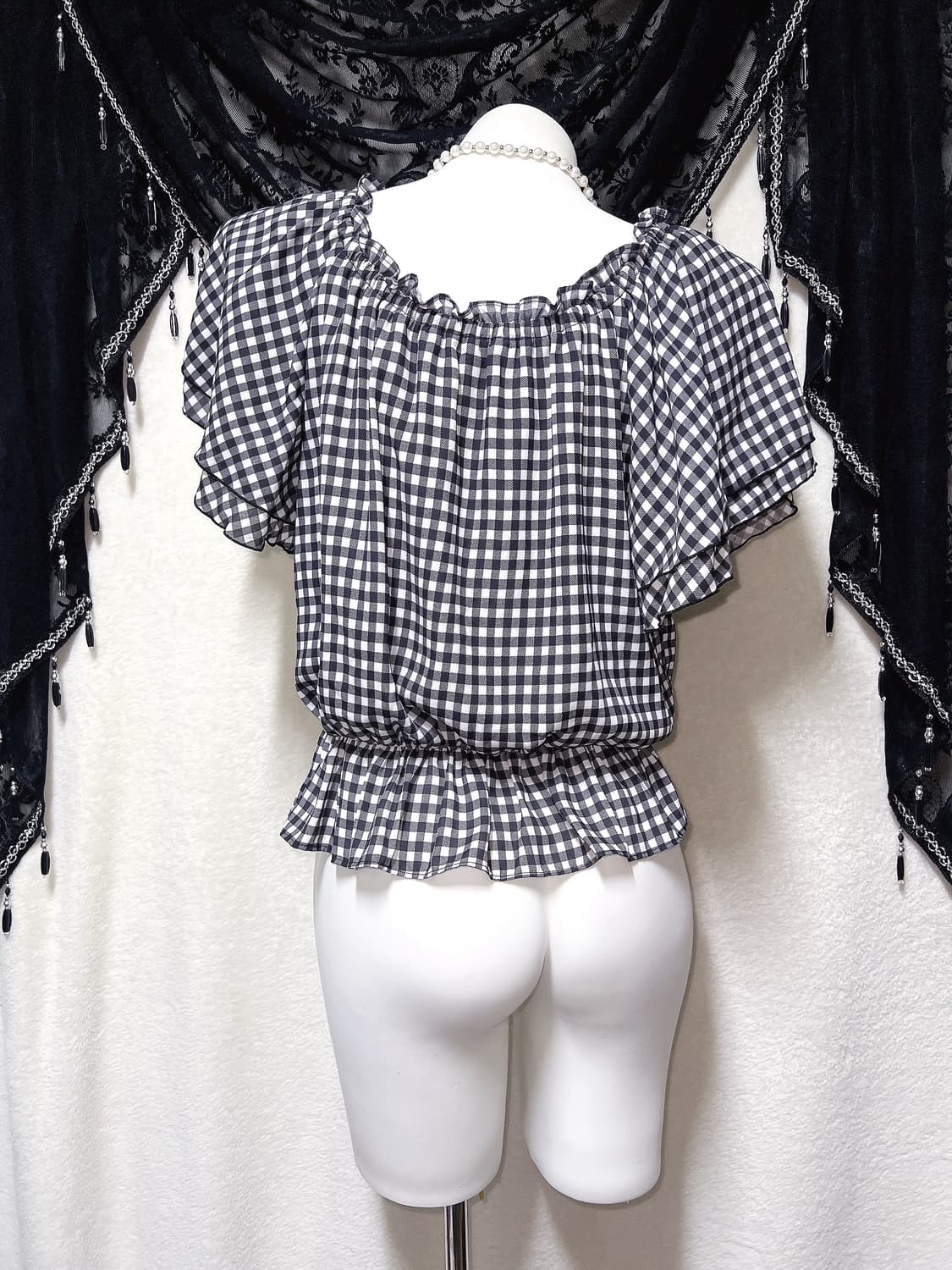 잉그니 ingni 로맨틱갸루 체크 오프숄더 블라우스 로걀탑 튜닉 러블리 상품이미지9
