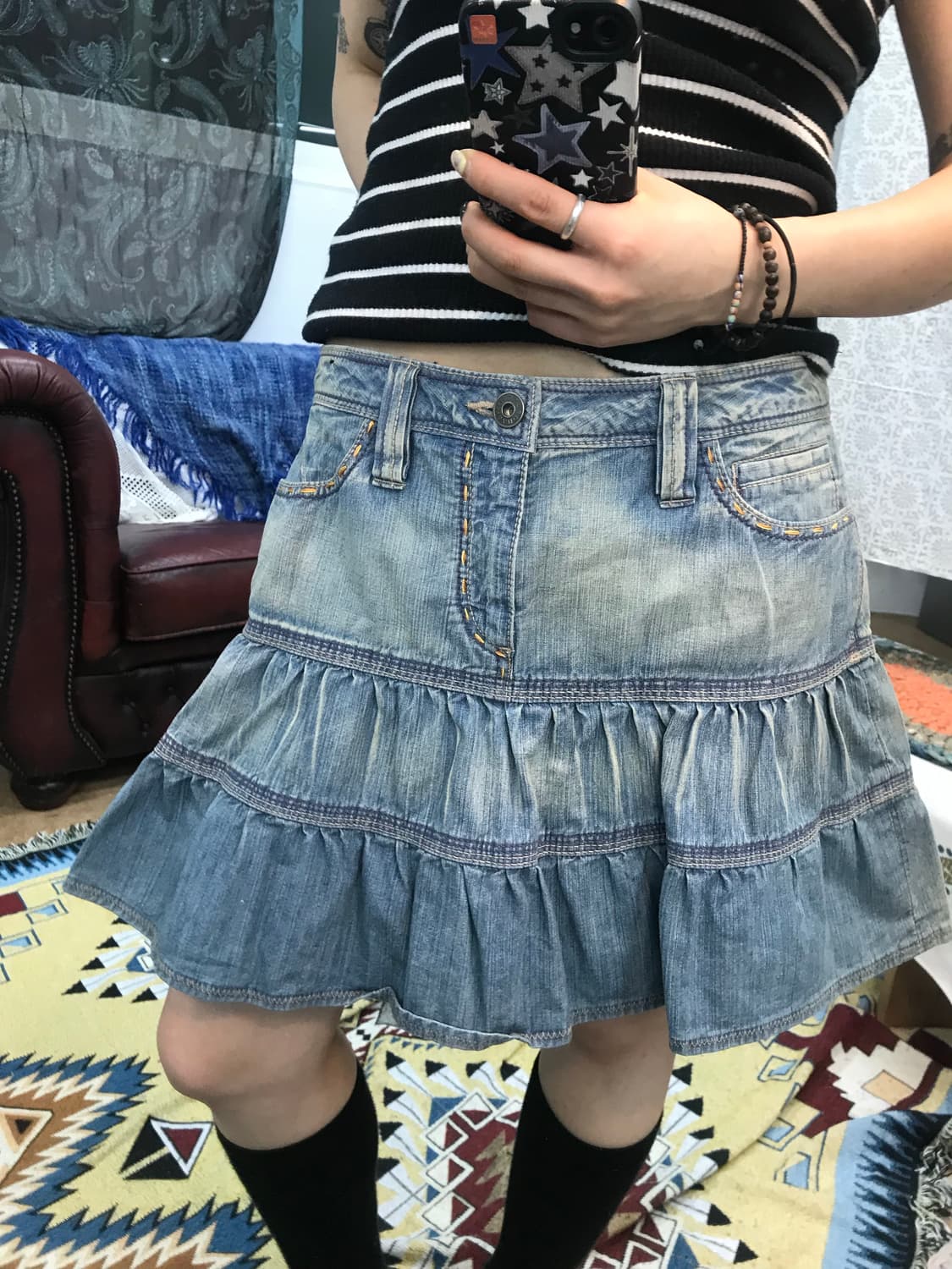 뱅뱅 여성 빈티지 스티치 데님 미니스커트  상품이미지3