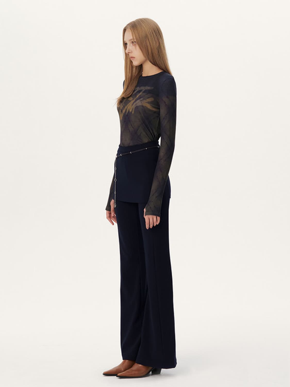 YUSE 슬림 밴딩 부츠컷 스커트팬츠 네이비 S 상품이미지2