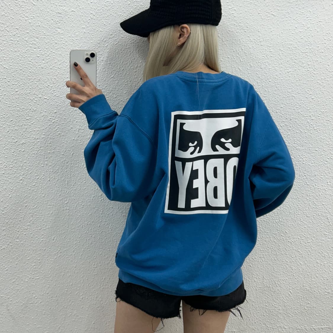 오베이 미니로고 딥블루 맨투맨 M 상품이미지2