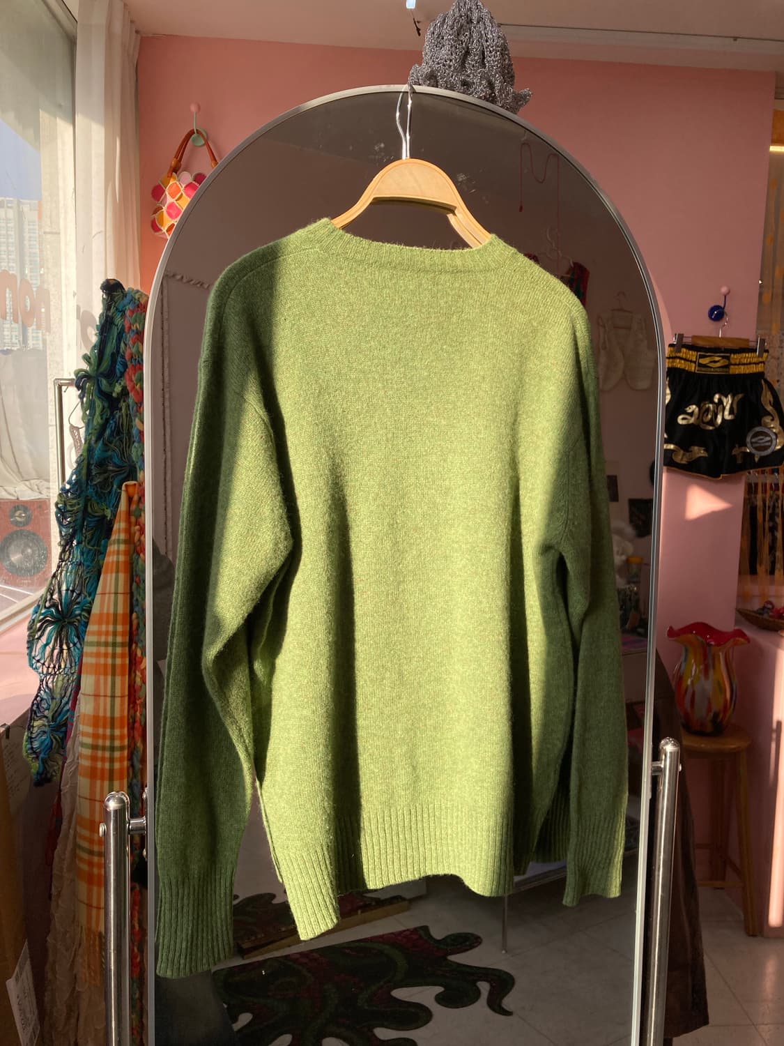 울 100% 올리브 카키 브이넥 니트 상품이미지4