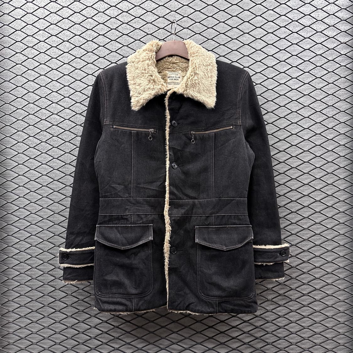니콜클럽 데님 쉐르파 코트자켓 벨트패널 디테일 블랙 상품이미지2