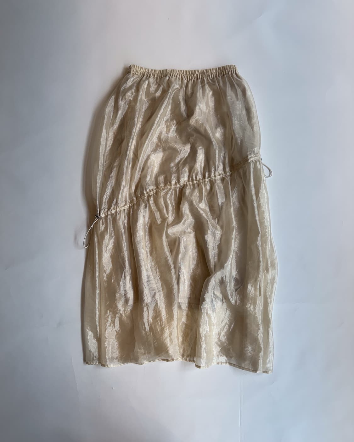 Beige Sheer Shirring Drawstring Skirt  상품이미지4