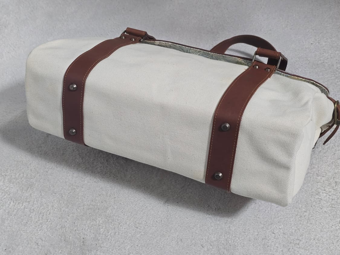 일본빈티지 화이트 캔버스 브라운 가죽 토트백 상품이미지3