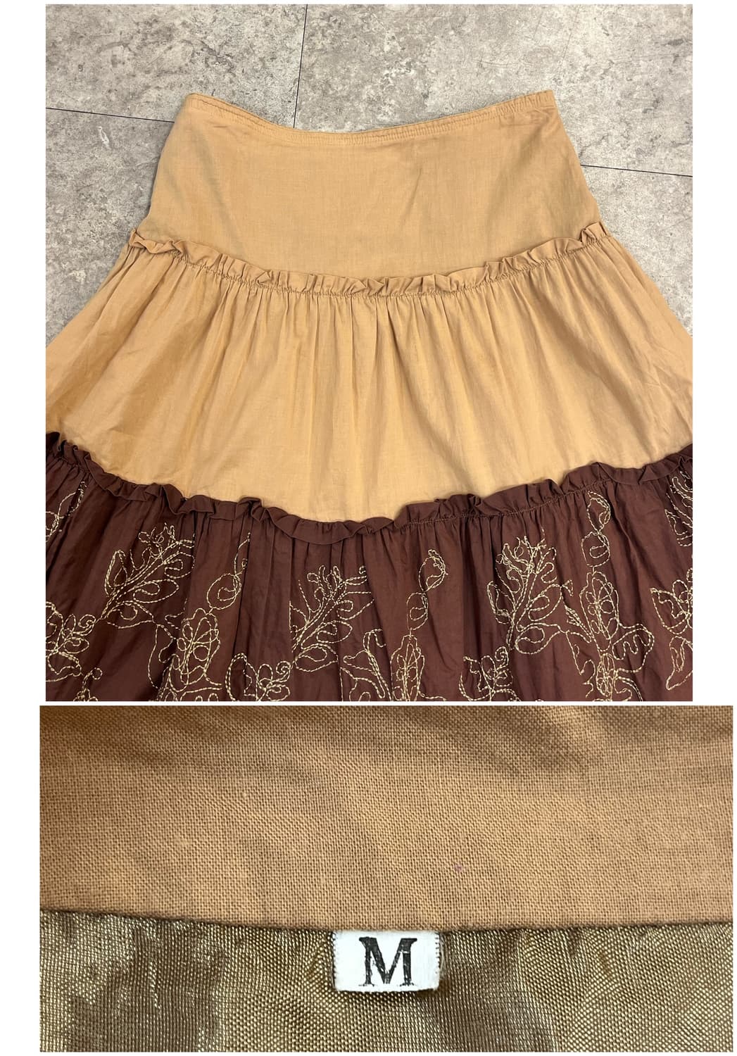 빈티지 프릴 자수 롱 스커트 브라운 M #csz4069  상품이미지3