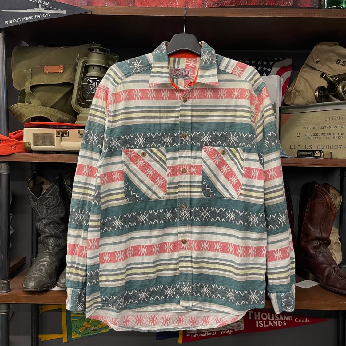 90s 안드레 레오 빈티지 에스닉 패턴 포켓 셔츠 상품이미지1