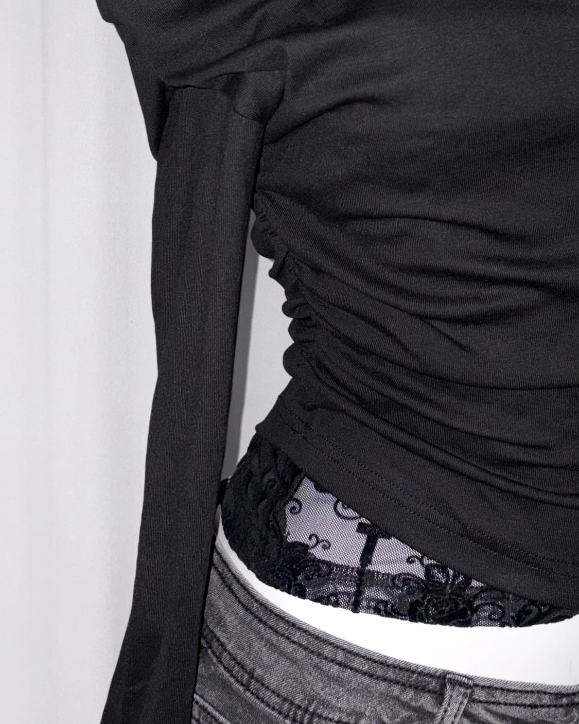 레이스 언발란스 오프숄더 일본 하라주쿠 쿠로갸루 st 상품이미지2