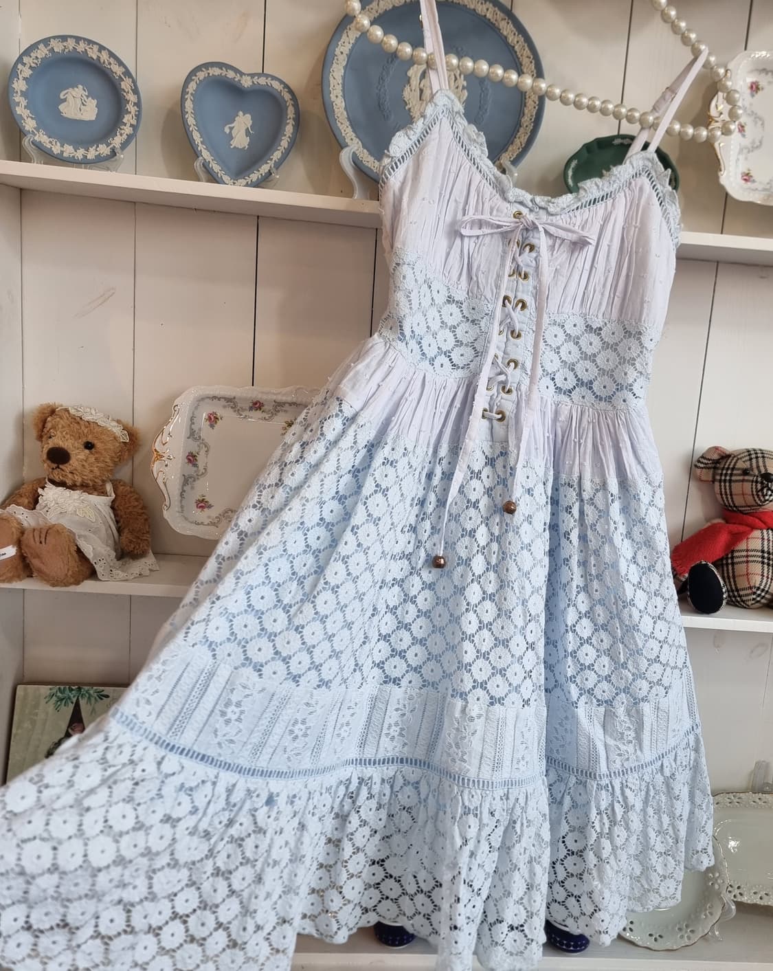 리즈리사(Liz Lisa) 하늘빛 레이스업 뷔스티에 미니원피스 상품이미지4