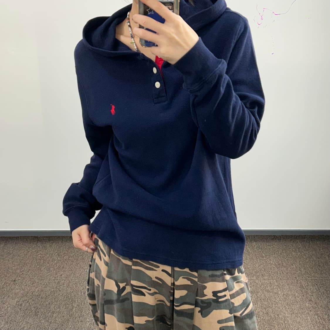 Polo 폴로 레드포니 네이비 와플 후드니트 상품이미지1