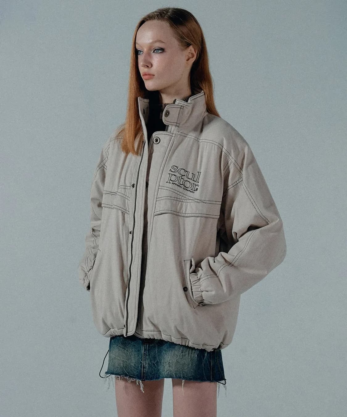 Contrast Stitch Work Jacket Cream 상품이미지2