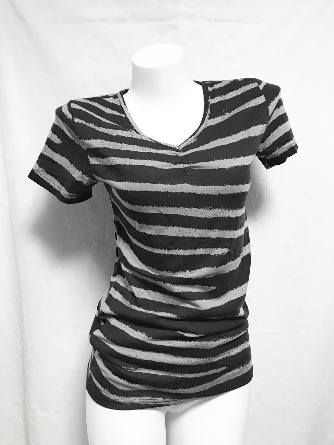 빈티지 vkei 펑크 지브라 브이넥 반팔 탑 상품이미지1