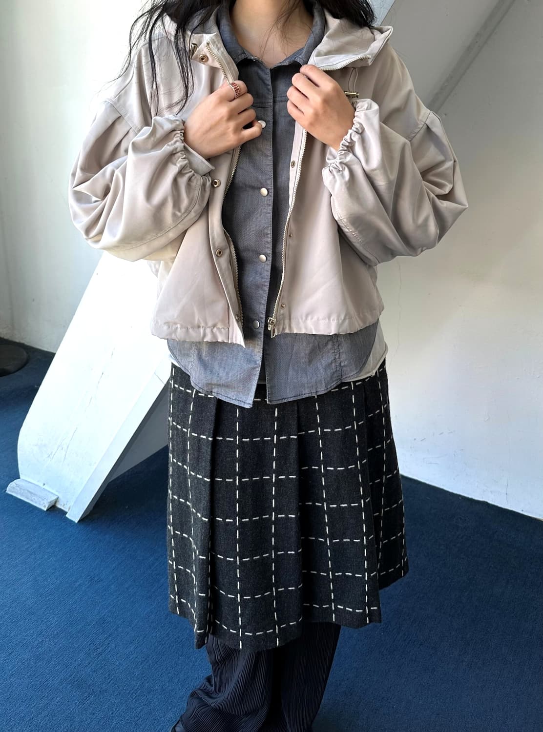 High count poly cropped wide parka 상품이미지2