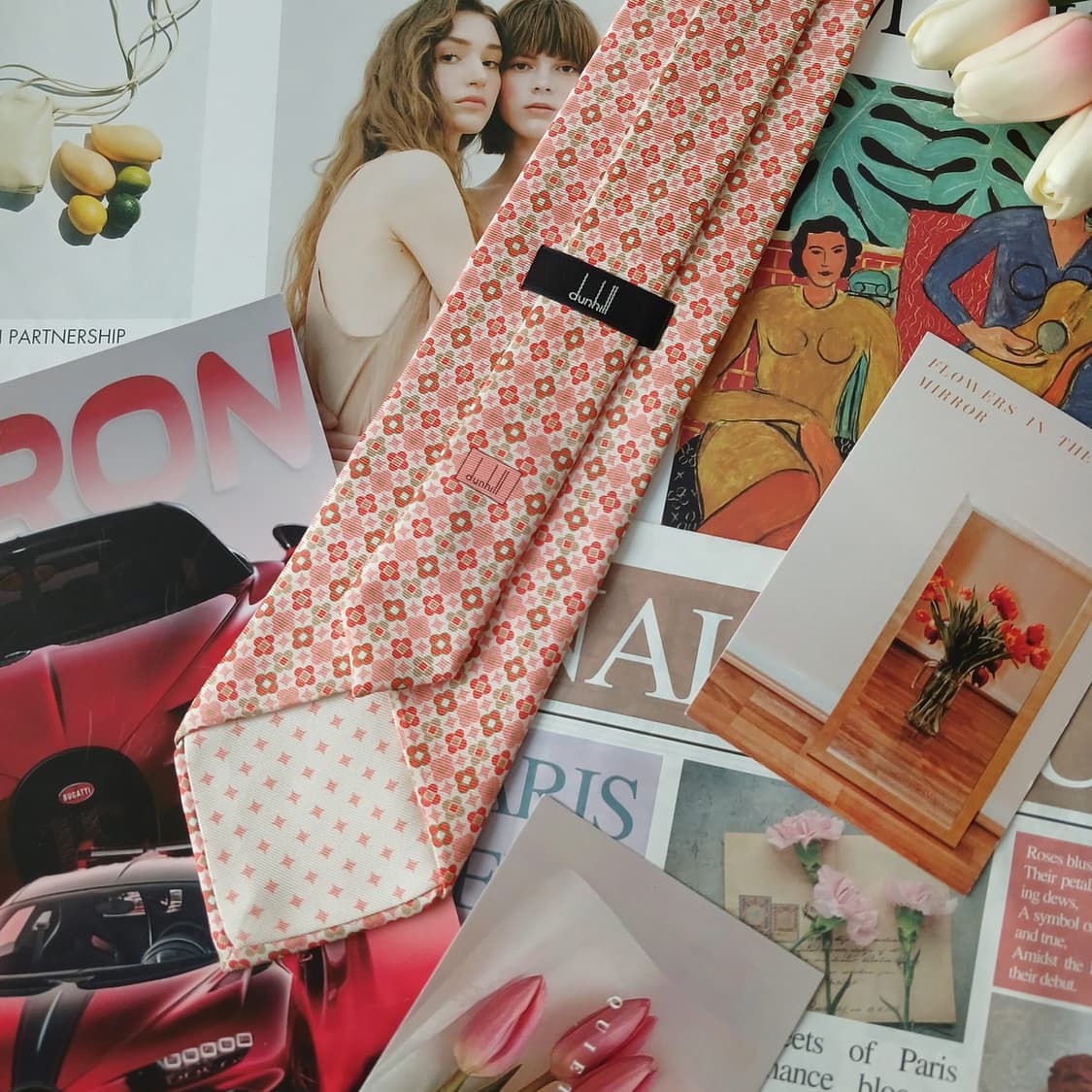 던힐 실크 핑크 플라워 자카드 넥타이 9.6cm A+등급 A18891
 상품이미지4